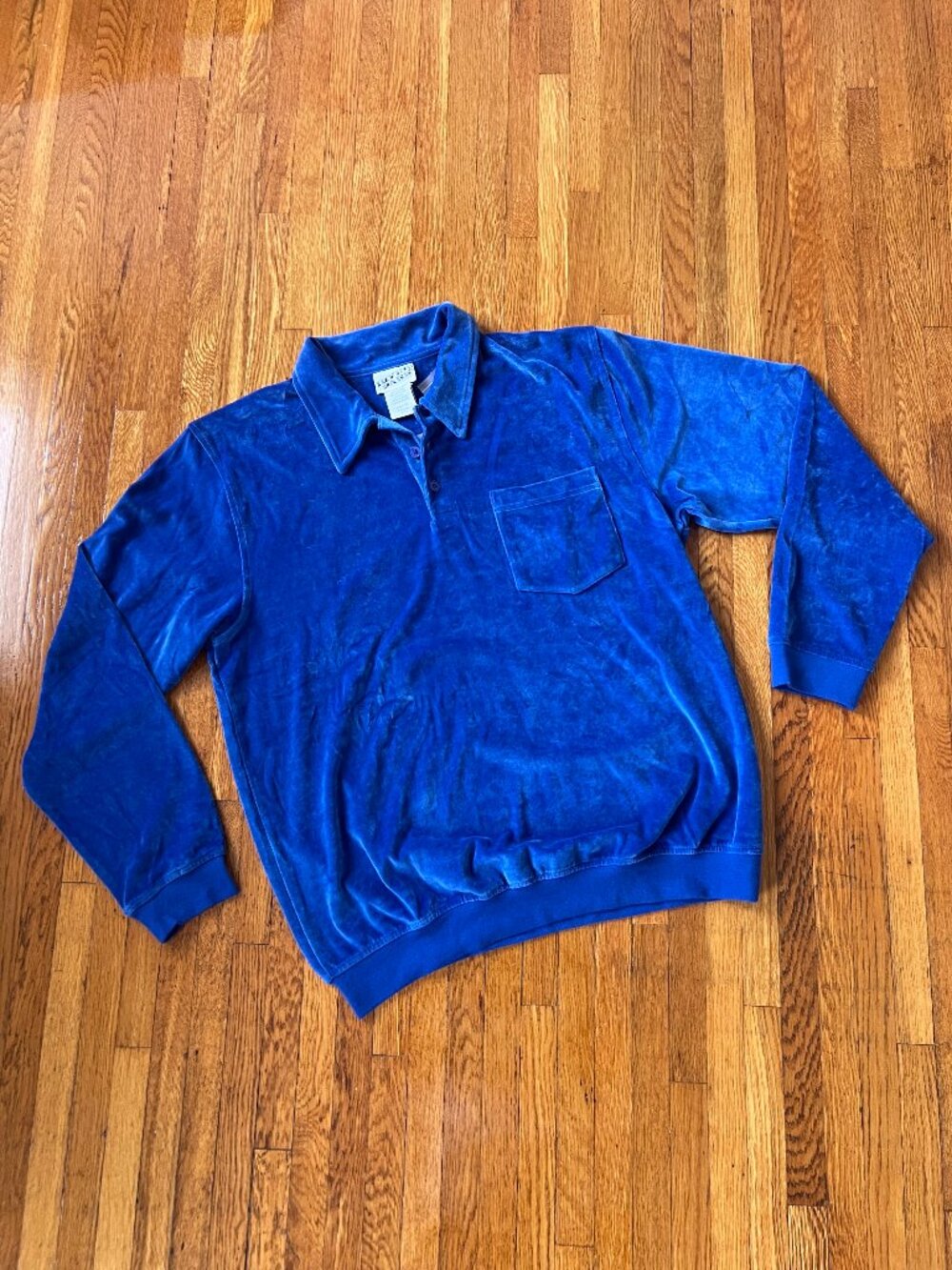 Irvine Park Vintage Velour Blue Collared Pullover Grandpa Shirt - Large (NWT)